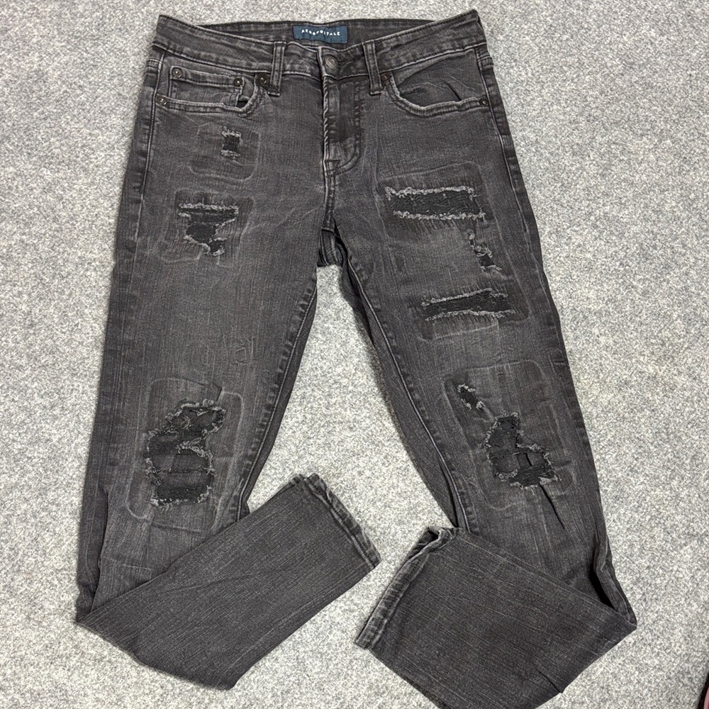 Aeropostale Dark Gray Distressed Skinny Jeans